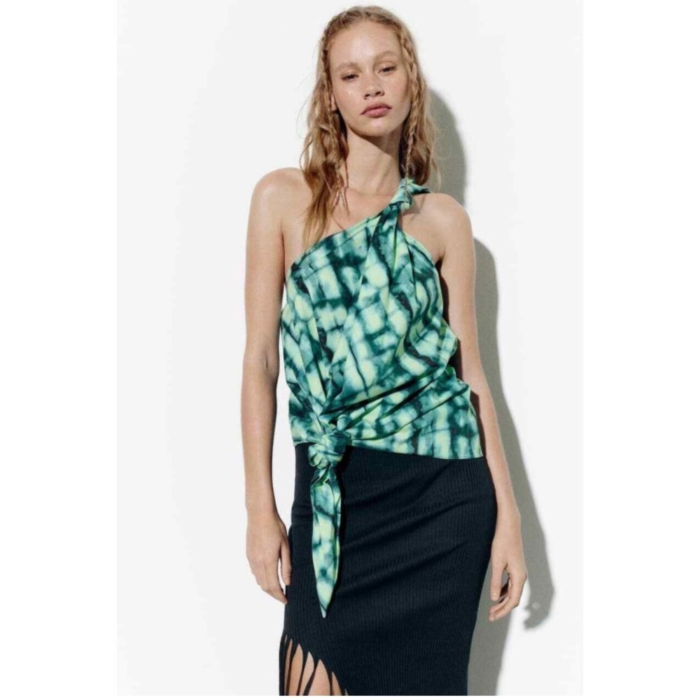 ZARA asymmetric printed One-Shoulder Top